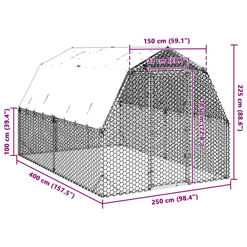 Pui de găină cu acoperiș 2,5x4x2,25 m oțel galvanizat