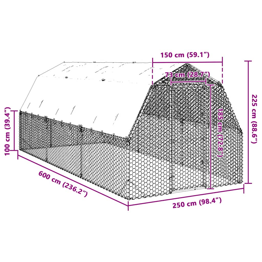 Pui de găină cu acoperiș 2,5x6x2,25 m oțel galvanizat