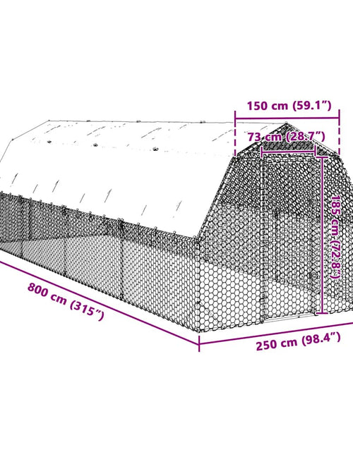 Загрузите изображение в средство просмотра галереи, Pui de găină cu acoperiș 2,5x8x2,25 m oțel galvanizat
