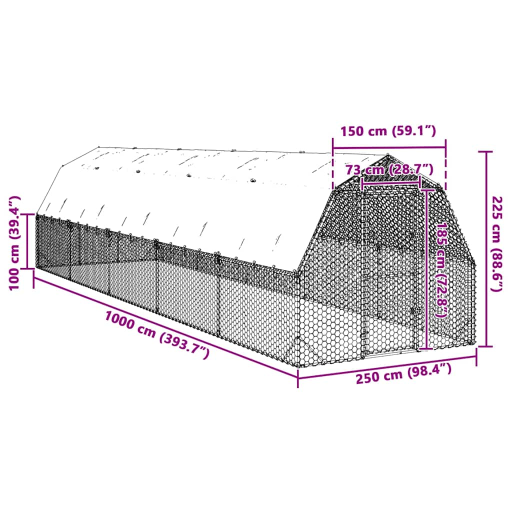 Pui de găină cu acoperiș 2,5x10x2,25 m oțel galvanizat