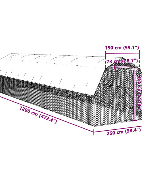 Încărcați imaginea în vizualizatorul Galerie, Pui de găină cu acoperiș 2,5x12x2,25 m oțel galvanizat
