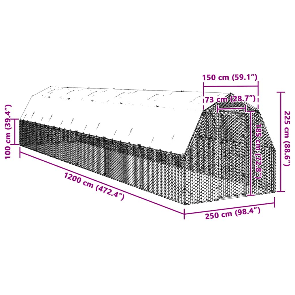 Pui de găină cu acoperiș 2,5x12x2,25 m oțel galvanizat