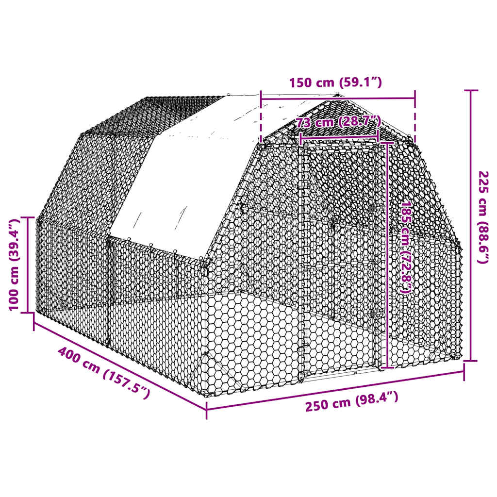 Pui de găină cu acoperiș 2,5x4x2,25 m oțel galvanizat