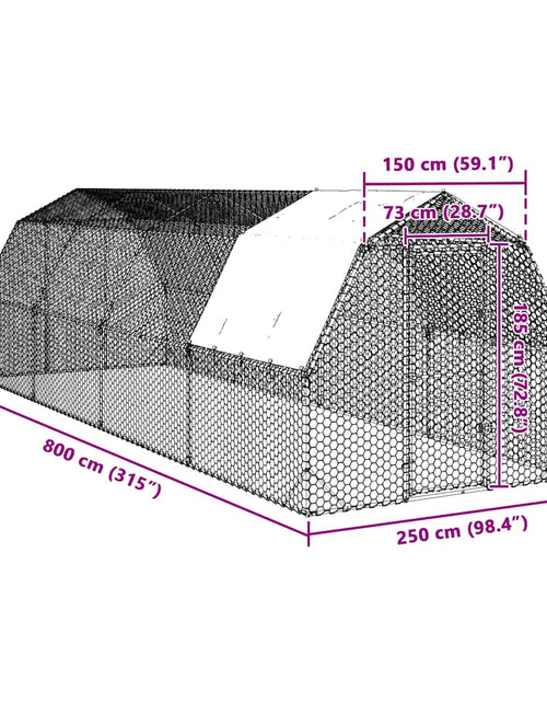 Încărcați imaginea în vizualizatorul Galerie, Pui de găină cu acoperiș 2,5x8x2,25 m oțel galvanizat
