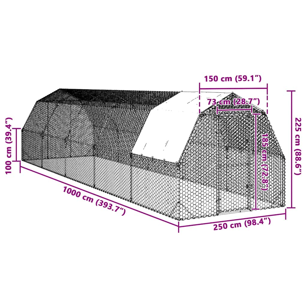 Pui de găină cu acoperiș 2,5x10x2,25 m oțel galvanizat