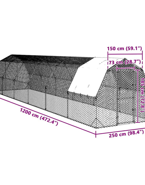 Загрузите изображение в средство просмотра галереи, Pui de găină cu acoperiș 2,5x12x2,25 m oțel galvanizat
