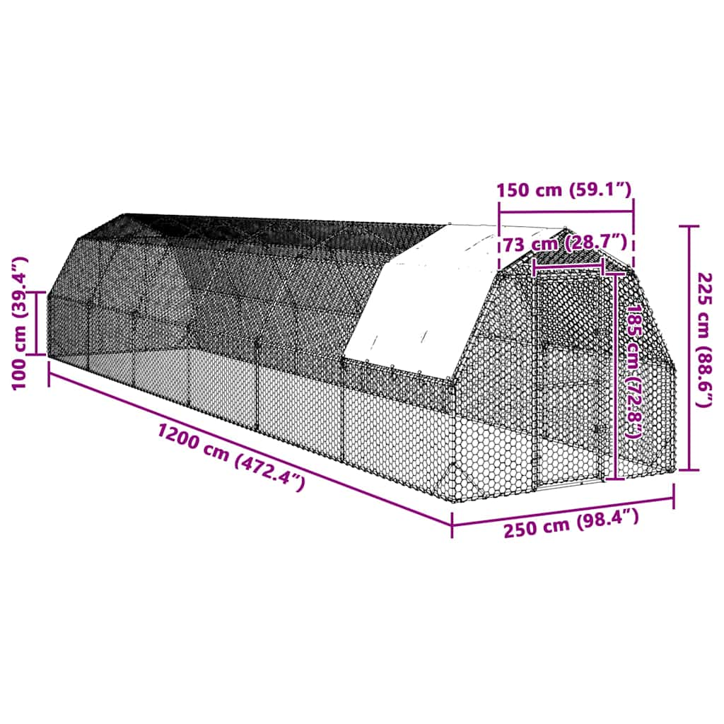 Pui de găină cu acoperiș 2,5x12x2,25 m oțel galvanizat