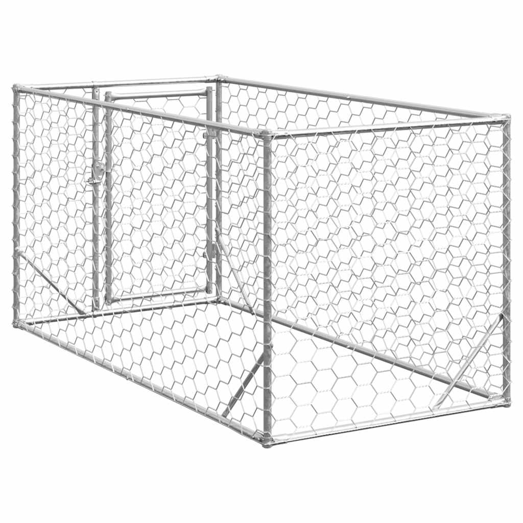 Canisa de exterior pentru caini cu usa 2x1x1 m otel galvanizat