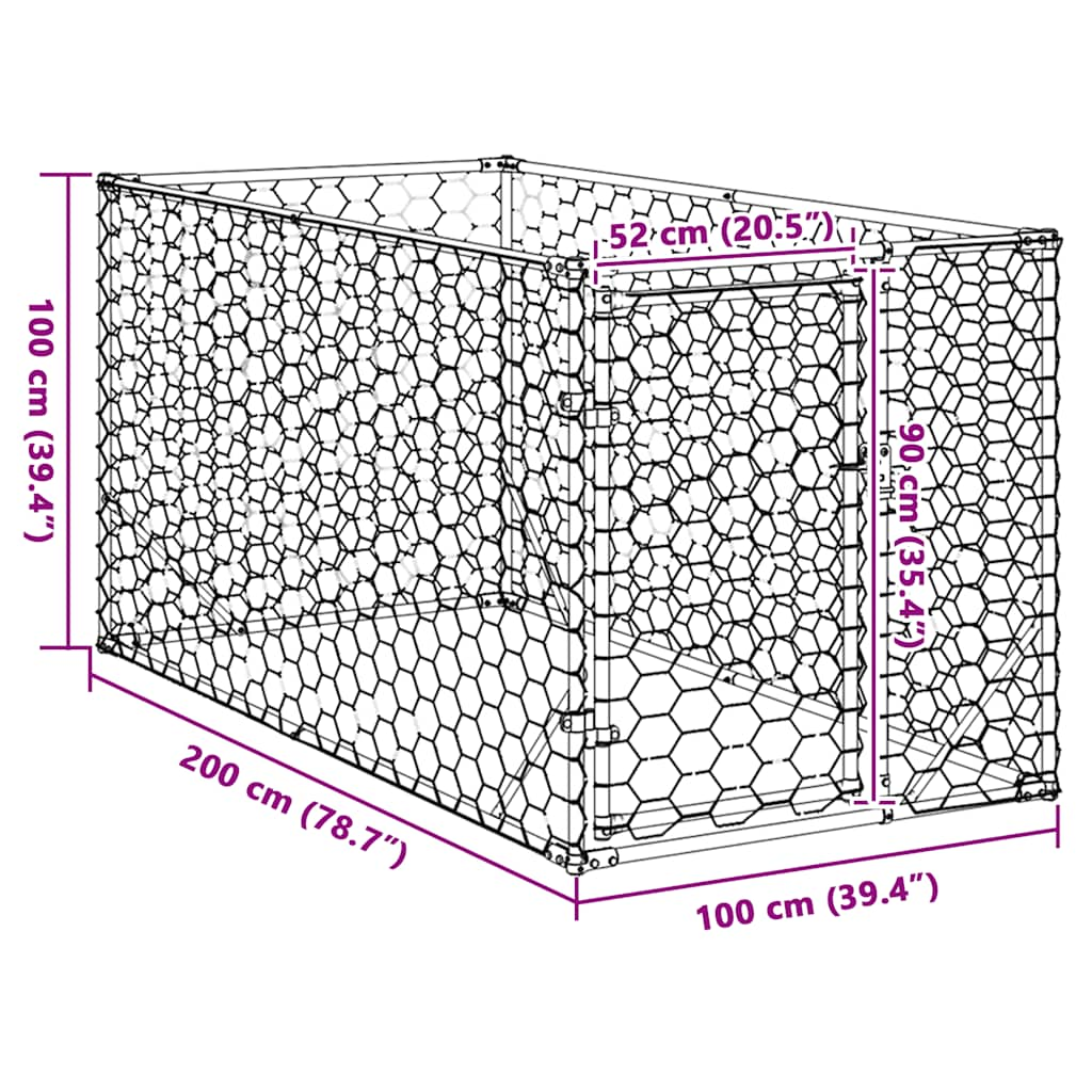 Canisa de exterior pentru caini cu usa 2x1x1 m otel galvanizat