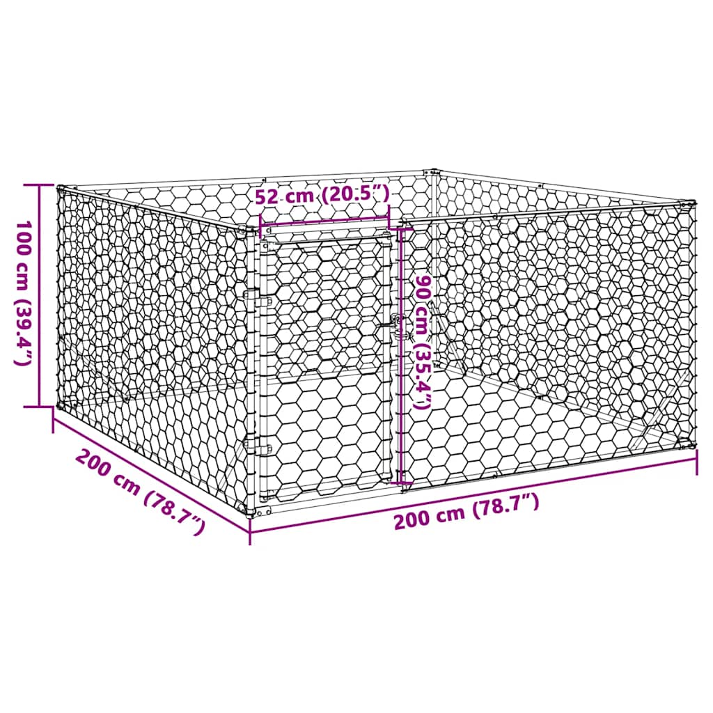 Canisa de exterior pentru caini cu usa 2x2x1 m otel galvanizat