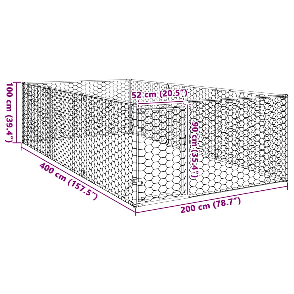 Canisa de exterior pentru caini cu usa 2x4x1 m otel galvanizat