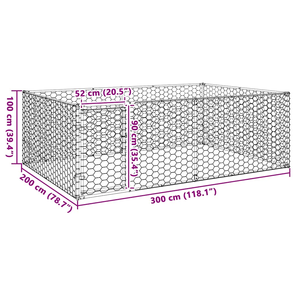 Canisa de exterior pentru caini cu usa 3x2x1 m otel galvanizat