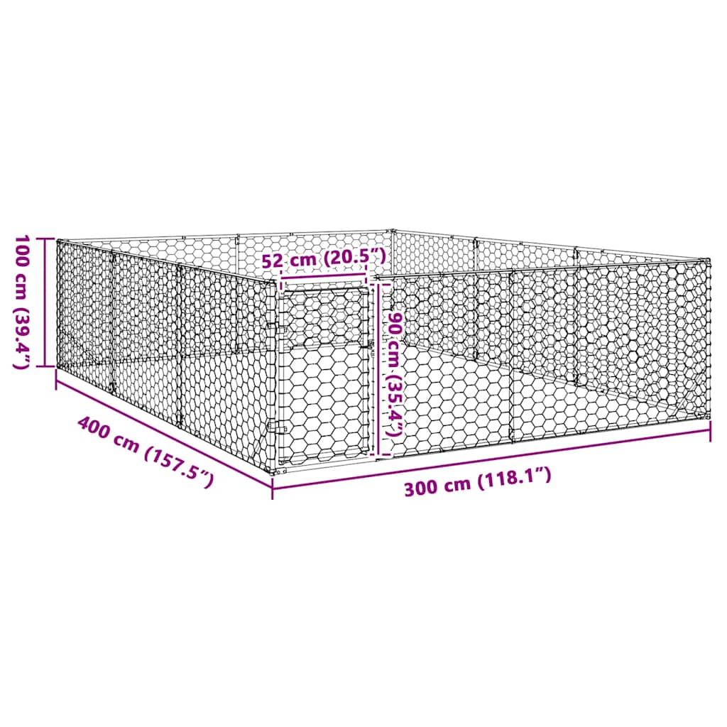 Canisa de exterior pentru caini cu usa 3x4x1 m otel galvanizat