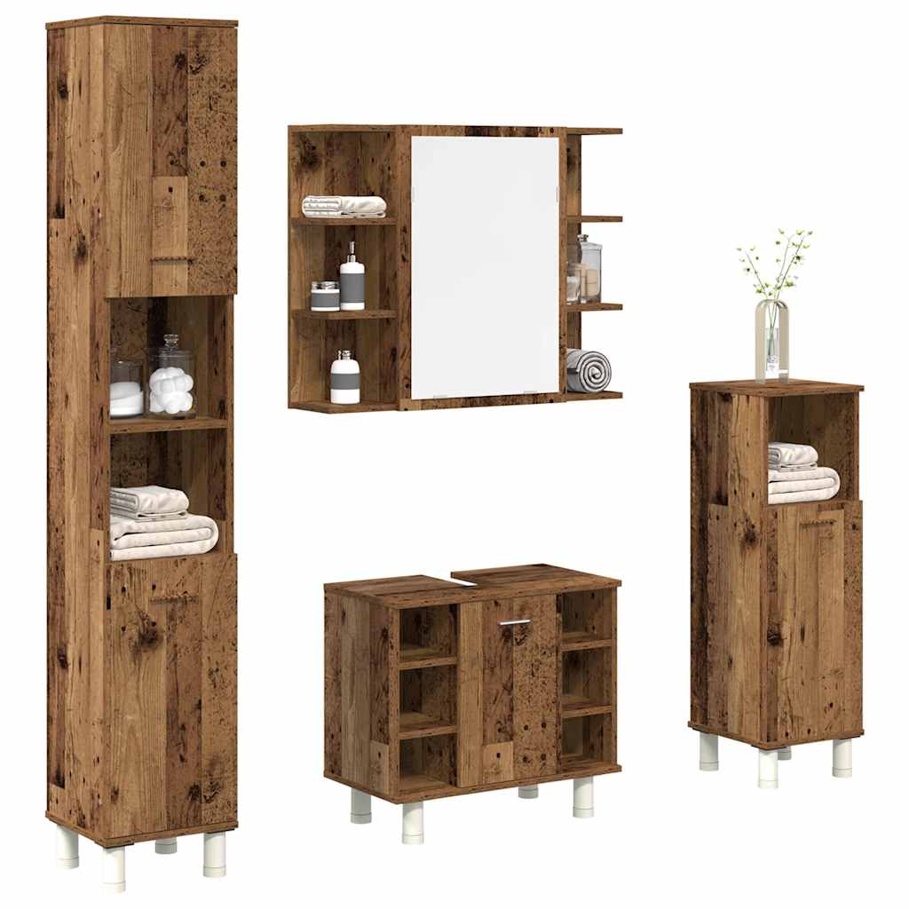 Set mobilier de baie, 4 piese, lemn vechi, lemn prelucrat