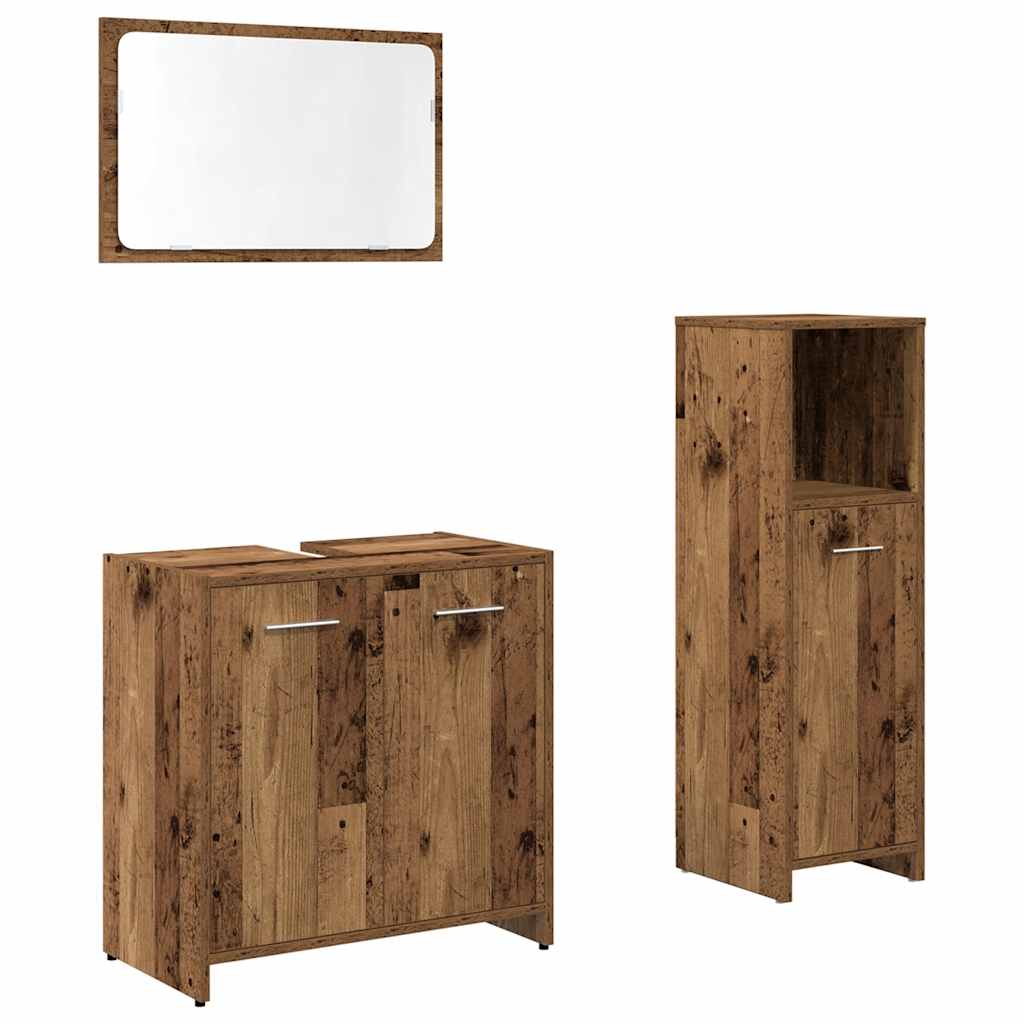 Set mobilier de baie, 3 piese, lemn vechi, lemn prelucrat