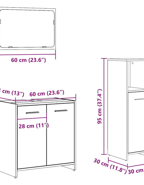 Загрузите изображение в средство просмотра галереи, Set mobilier de baie, 3 piese, lemn vechi, lemn prelucrat
