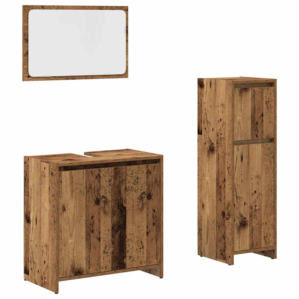 Set mobilier de baie, 3 piese, lemn vechi, lemn prelucrat