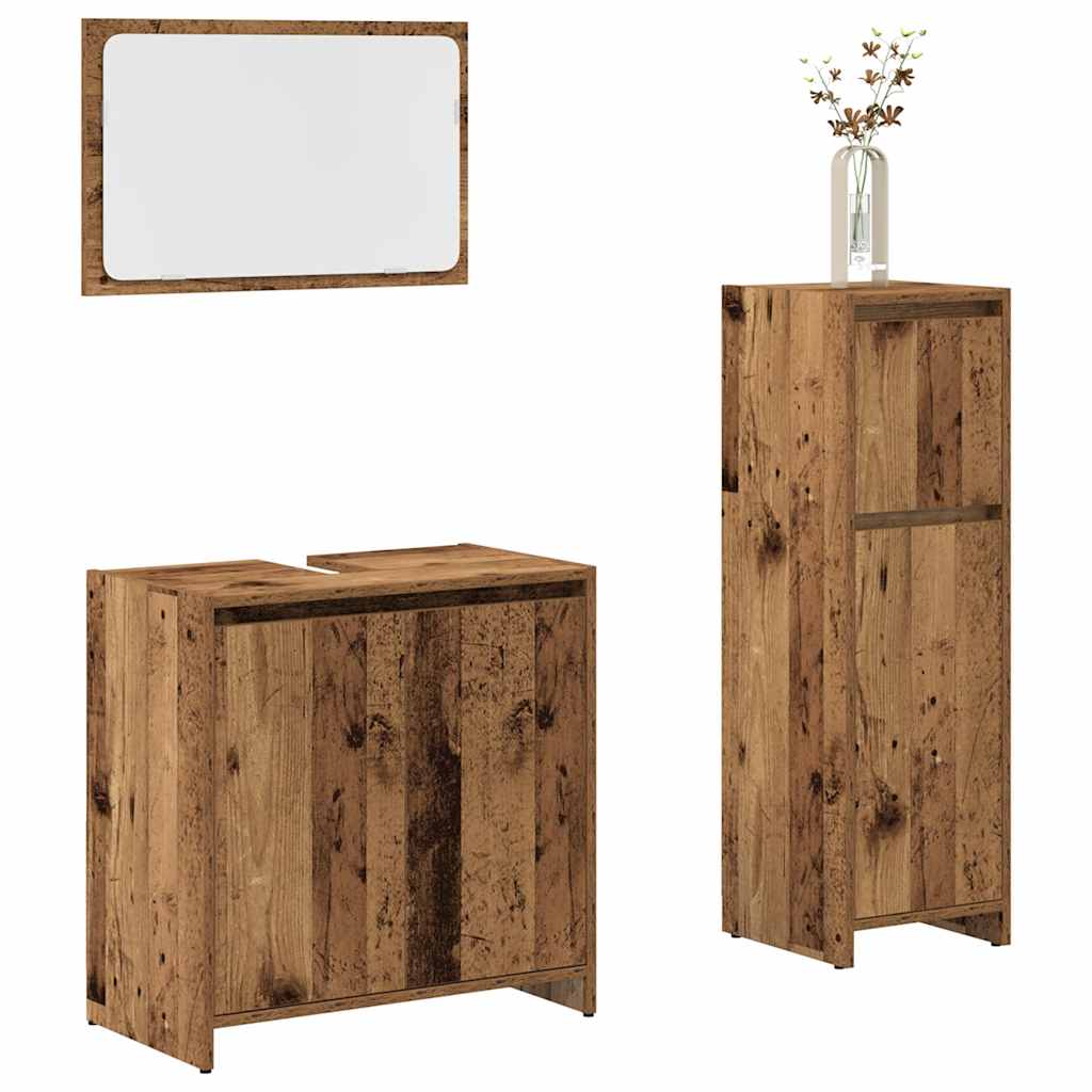 Set mobilier de baie, 3 piese, lemn vechi, lemn prelucrat