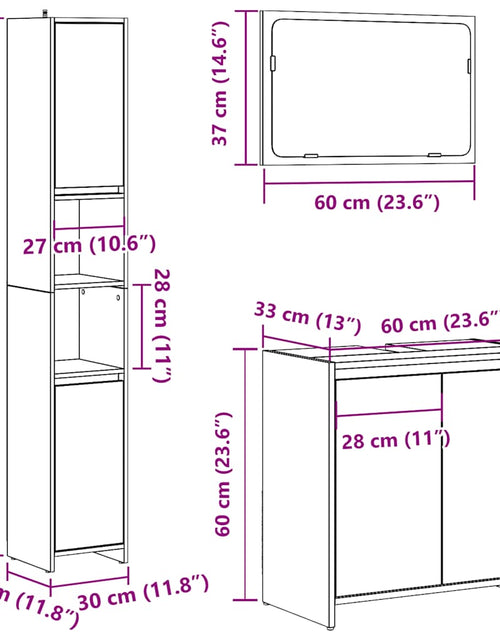 Загрузите изображение в средство просмотра галереи, Set mobilier de baie, 3 piese, lemn vechi, lemn prelucrat
