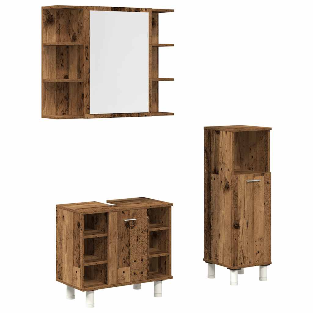 Set mobilier de baie, 3 piese, lemn vechi, lemn prelucrat