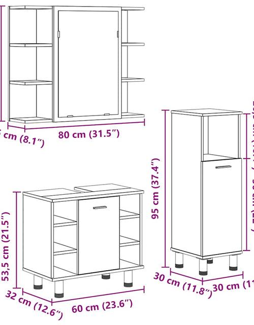Загрузите изображение в средство просмотра галереи, Set mobilier de baie, 3 piese, lemn vechi, lemn prelucrat
