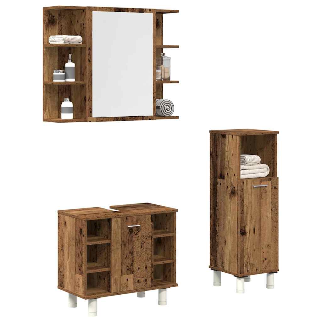 Set mobilier de baie, 3 piese, lemn vechi, lemn prelucrat