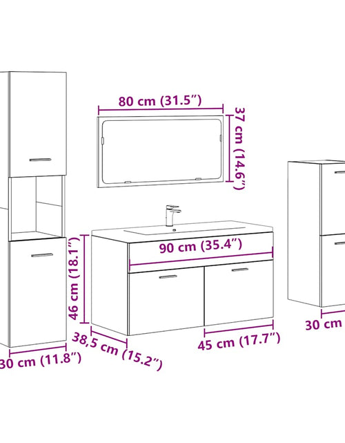 Încărcați imaginea în vizualizatorul Galerie, Set mobilier de baie, 4 piese, lemn vechi, lemn prelucrat
