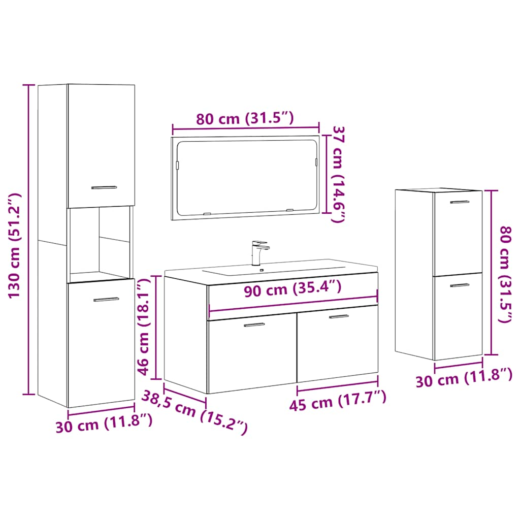 Set mobilier de baie, 4 piese, lemn vechi, lemn prelucrat