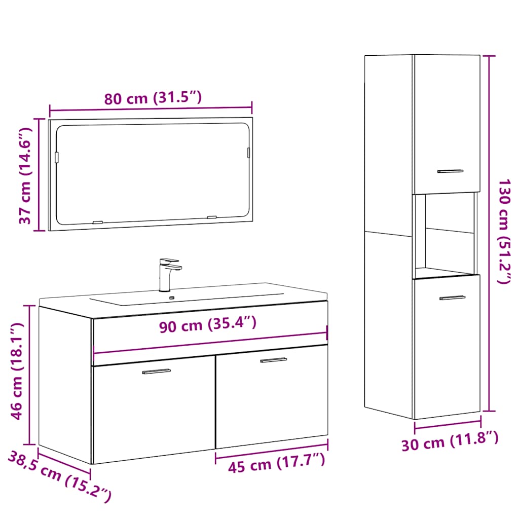 Set mobilier de baie, 3 piese, lemn vechi, lemn prelucrat