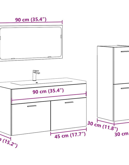 Încărcați imaginea în vizualizatorul Galerie, Set mobilier de baie, 3 piese, lemn vechi, lemn prelucrat
