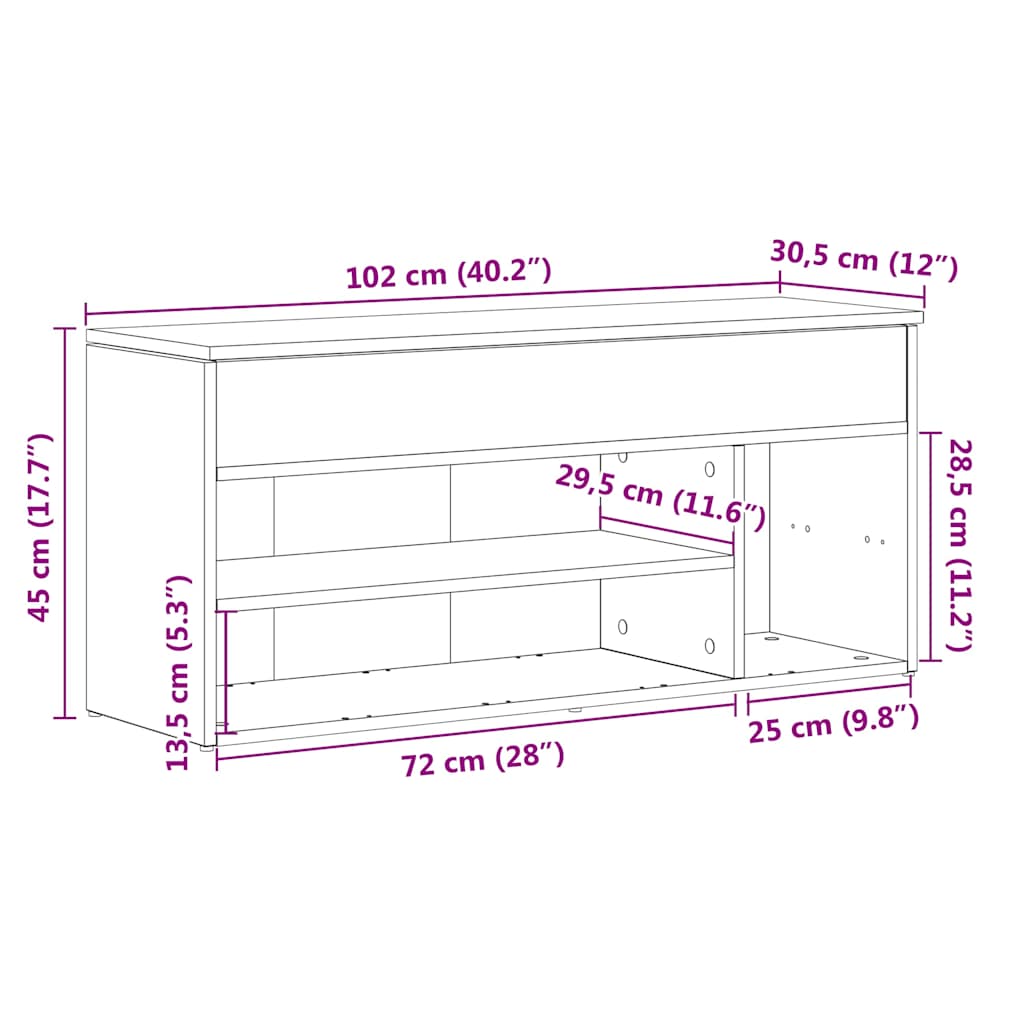 Bancă de pantofi, alb, 102x30,5x45 cm, lemn prelucrat