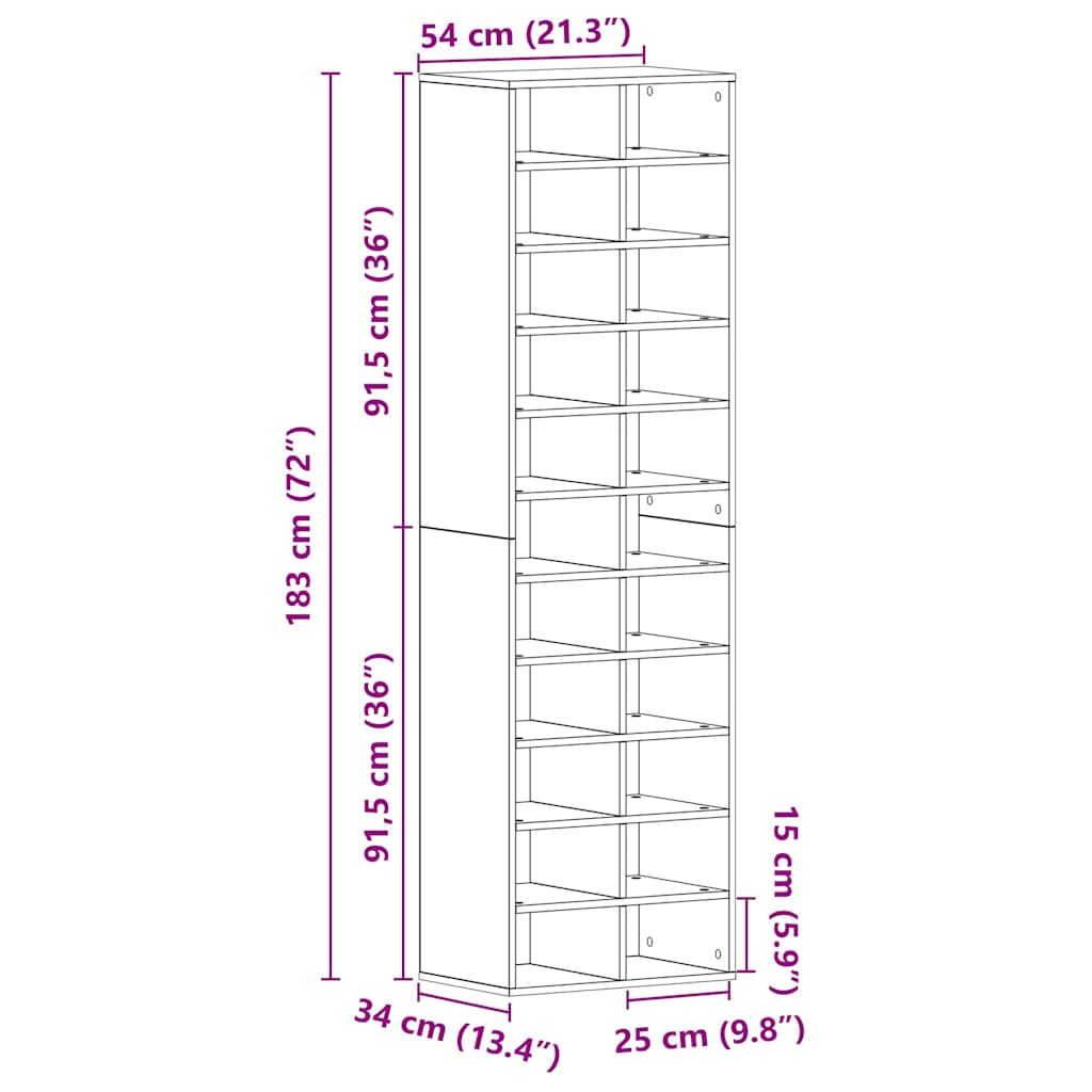 Dulap Pantofi Lemn Vechi 54x34x183 cm Lemn prelucrat