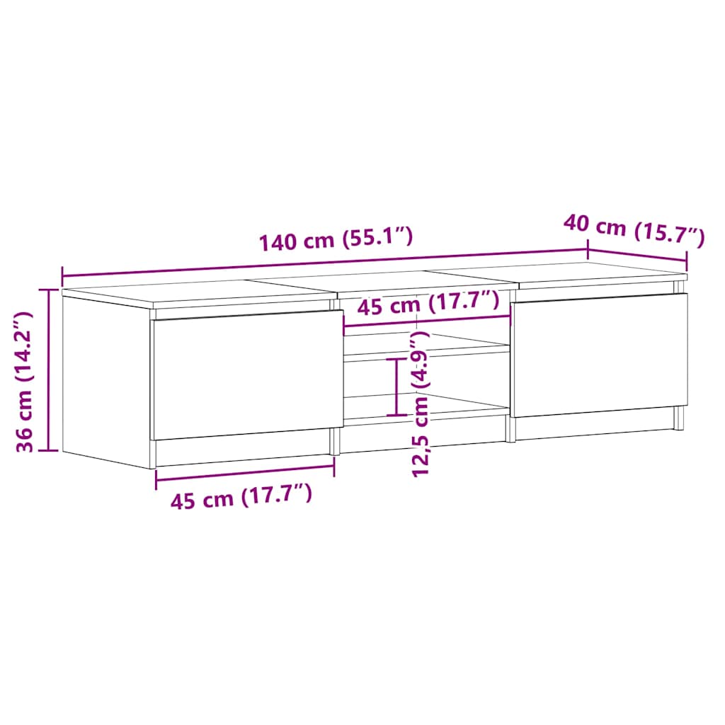 Dulap TV, stejar artizanal, 140x40x36 cm, lemn prelucrat