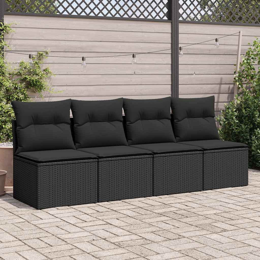 Set mobilier de grădină cu perne, 4 piese poliratan/lemn acacia