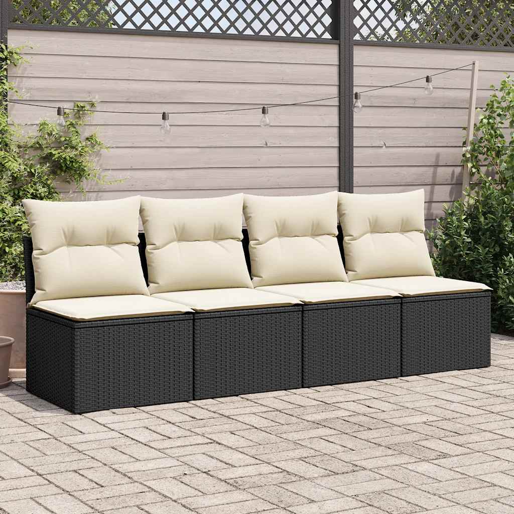 Set mobilier de grădină cu perne, 4 piese poliratan/lemn acacia