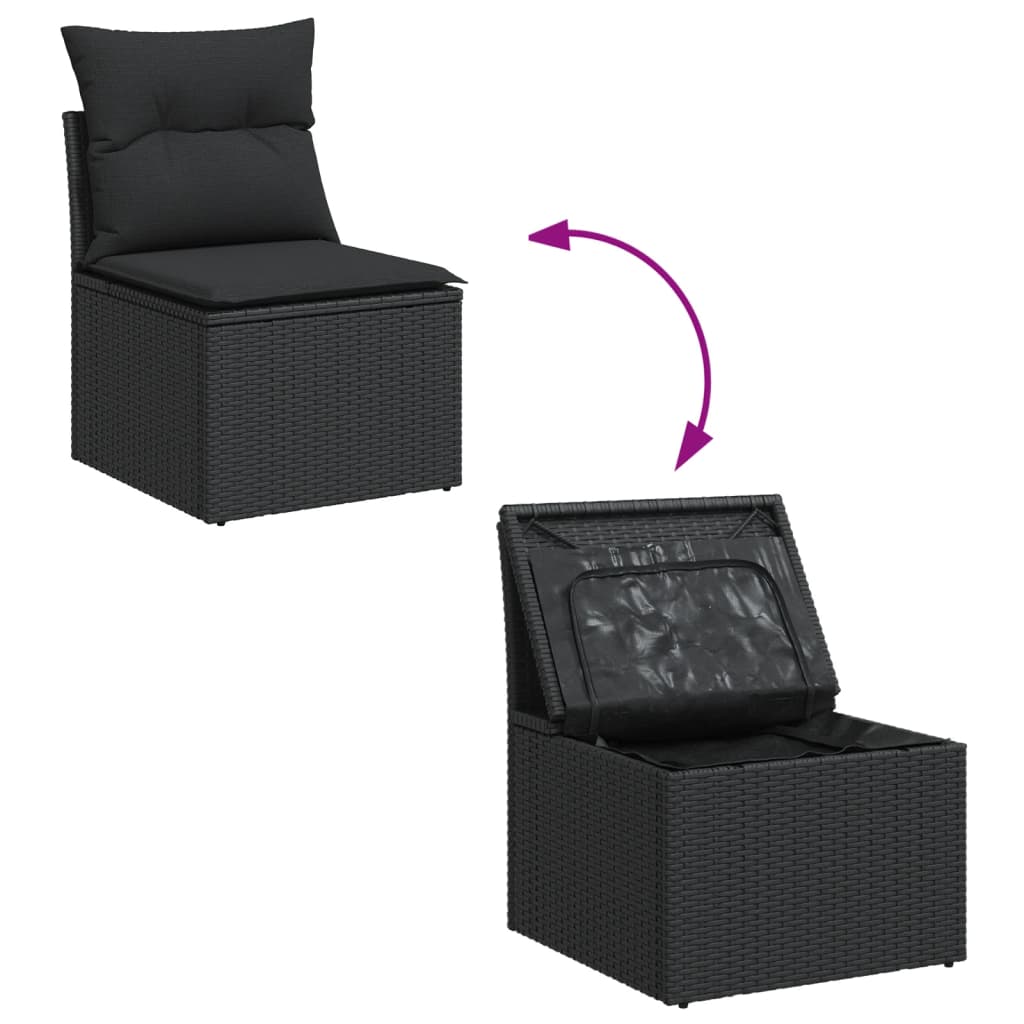 Set mobilier de grădină cu perne, 4 piese, negru, poliratan