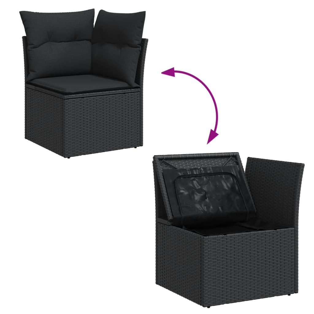 Set mobilier de grădină cu perne, 4 piese, negru, poliratan