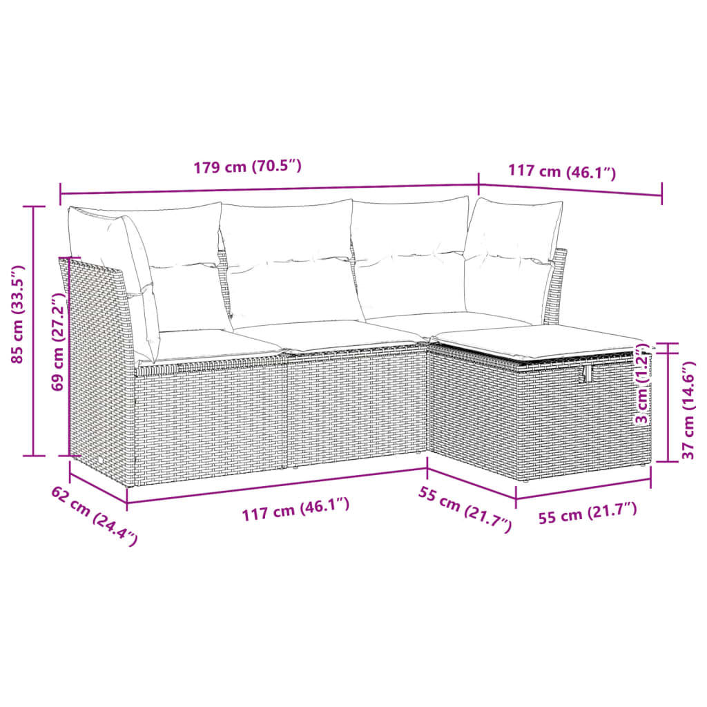 Set canapele de grădină, 4 piese, cu perne, bej, poliratan