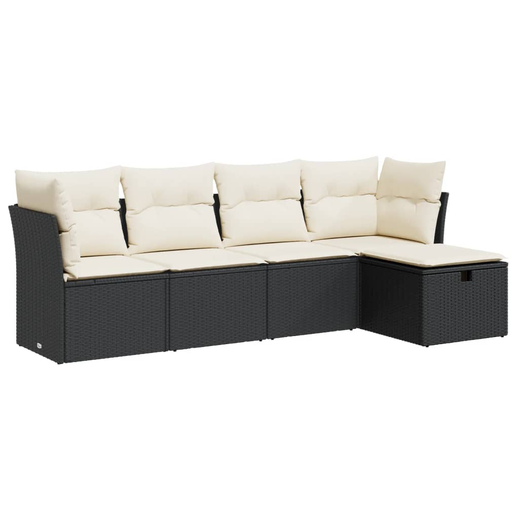 Set mobilier de grădină cu perne, 5 piese, negru, poliratan