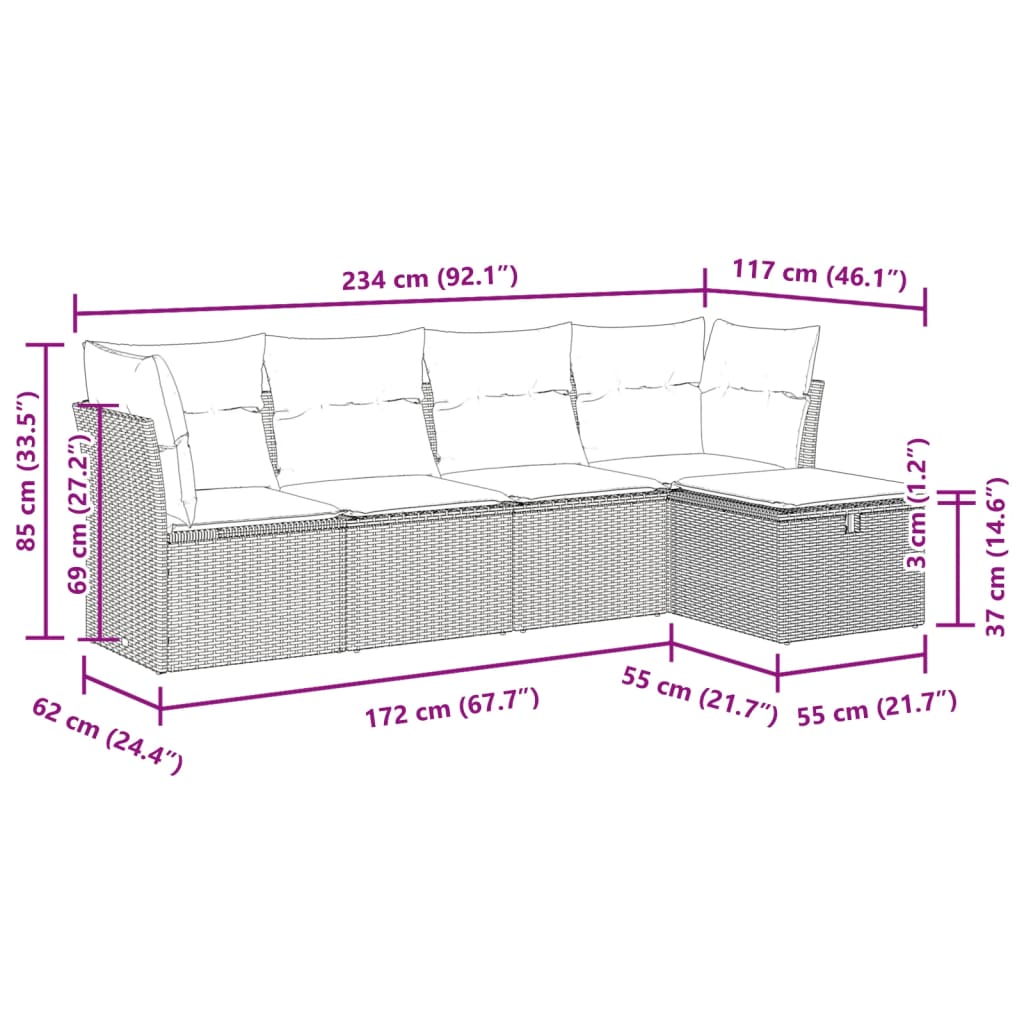 Set canapele de grădină cu perne, 5 piese, bej, poliratan