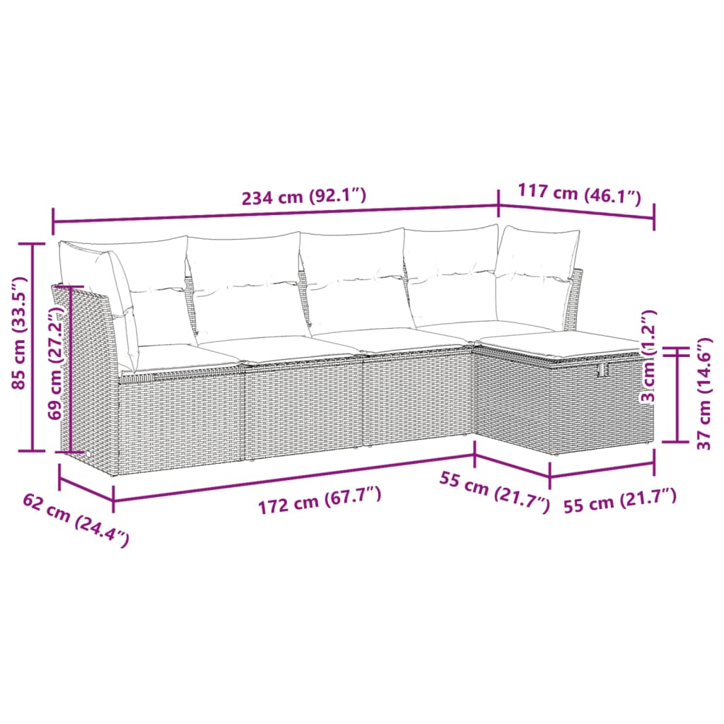 Set canapele de grădină cu perne, 5 piese gri deschis poliratan