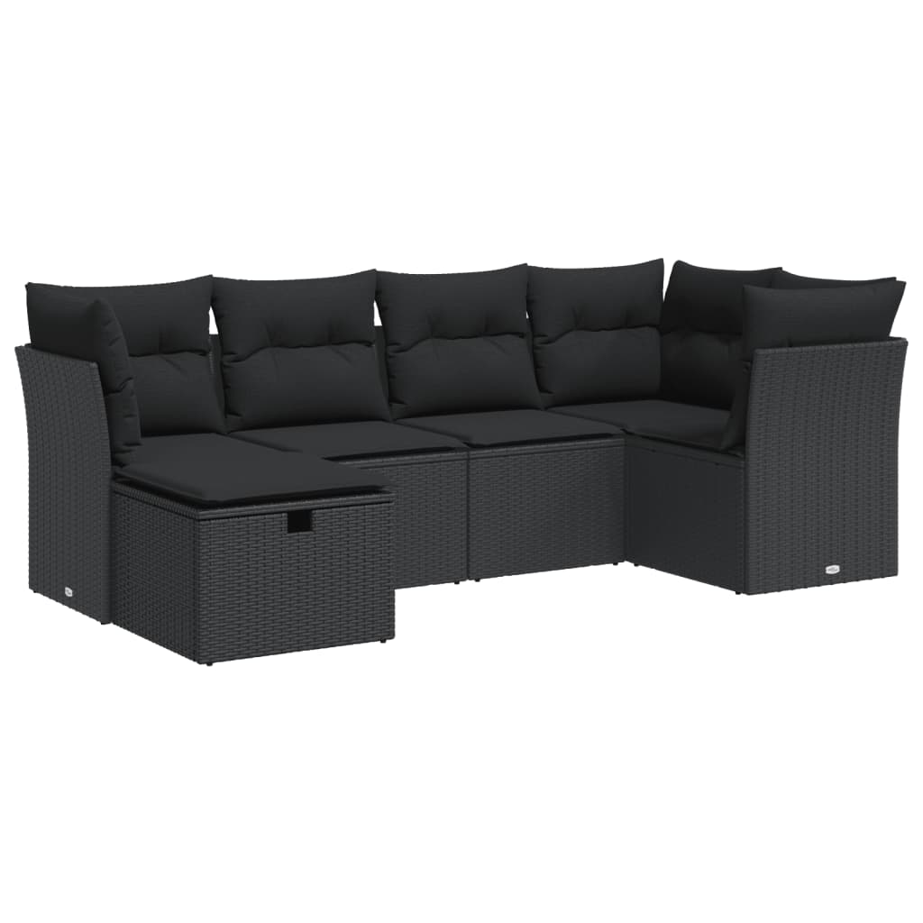 Set mobilier de grădină cu perne, 6 piese, negru, poliratan