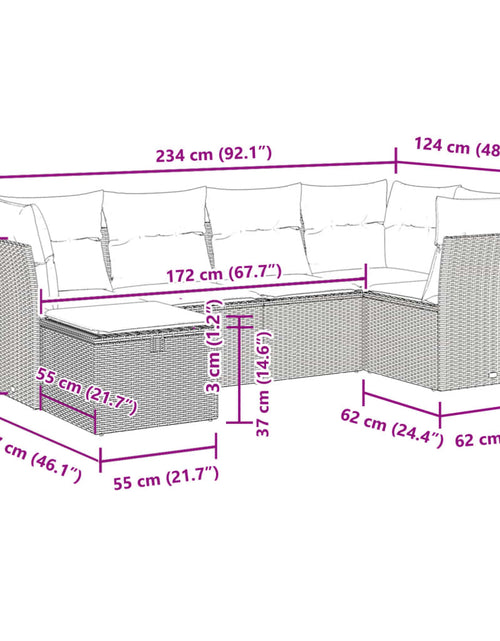 Загрузите изображение в средство просмотра галереи, Set mobilier de grădină cu perne, 6 piese, negru, poliratan
