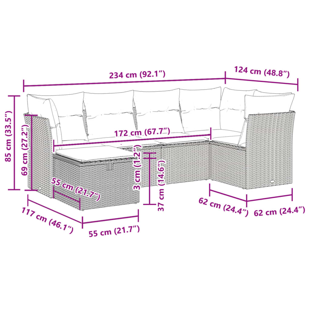 Set mobilier de grădină cu perne, 6 piese, negru, poliratan