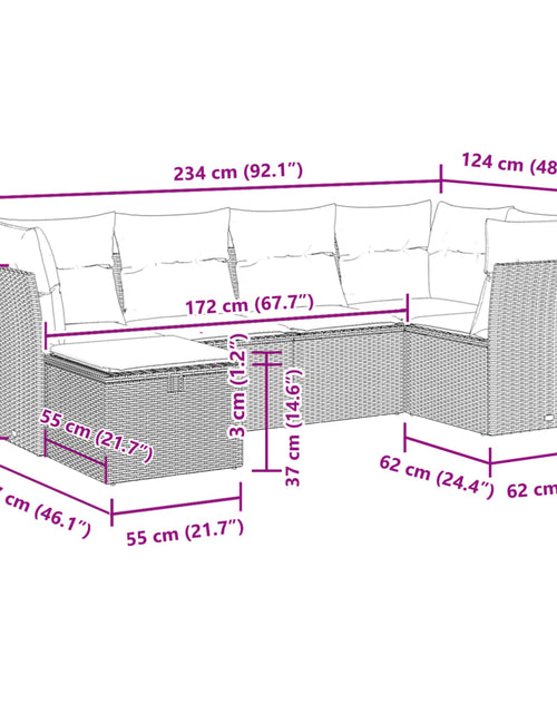 Încărcați imaginea în vizualizatorul Galerie, Set mobilier de grădină cu perne, 6 piese, negru, poliratan
