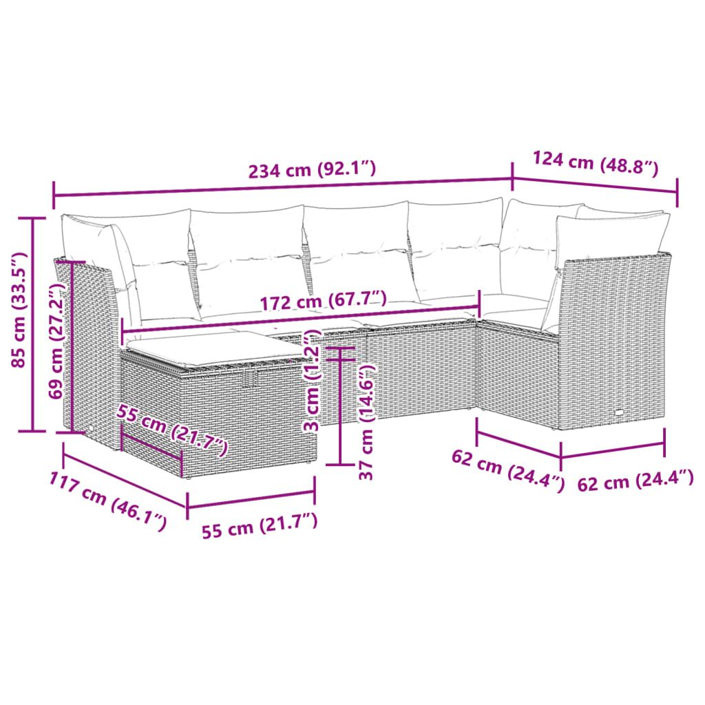 Set mobilier grădină cu perne, 6 piese, gri, poliratan