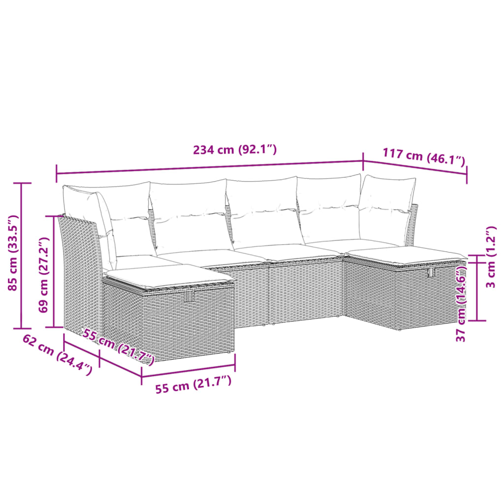 Set canapele de grădină cu perne, 6 piese, bej, poliratan