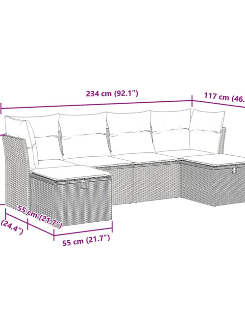 Încărcați imaginea în vizualizatorul Galerie, Set mobilier grădină cu perne, 6 piese, gri, poliratan
