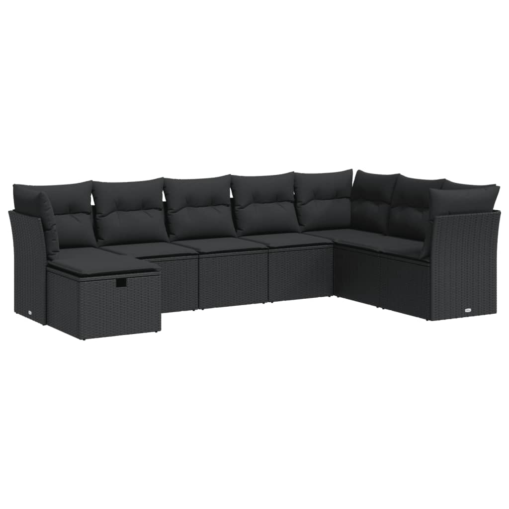 Set mobilier de grădină cu perne, 8 piese, negru, poliratan