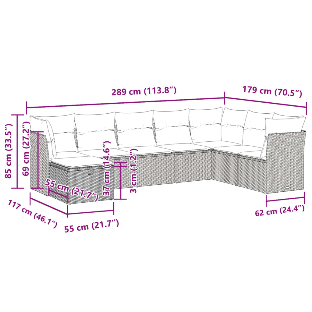 Set mobilier de grădină cu perne, 8 piese, negru, poliratan